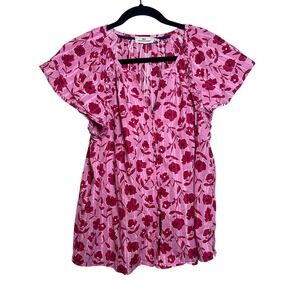 Vineyard Vines Pink‎ Floral Butterfly Sleeve V Neck Tunic Shirt Women's Medium